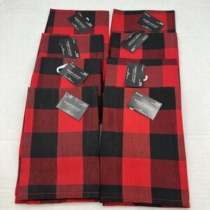 8 Plaid‎ Dinner Cloth Napkins Red Black  Christmas 18X18" NWT